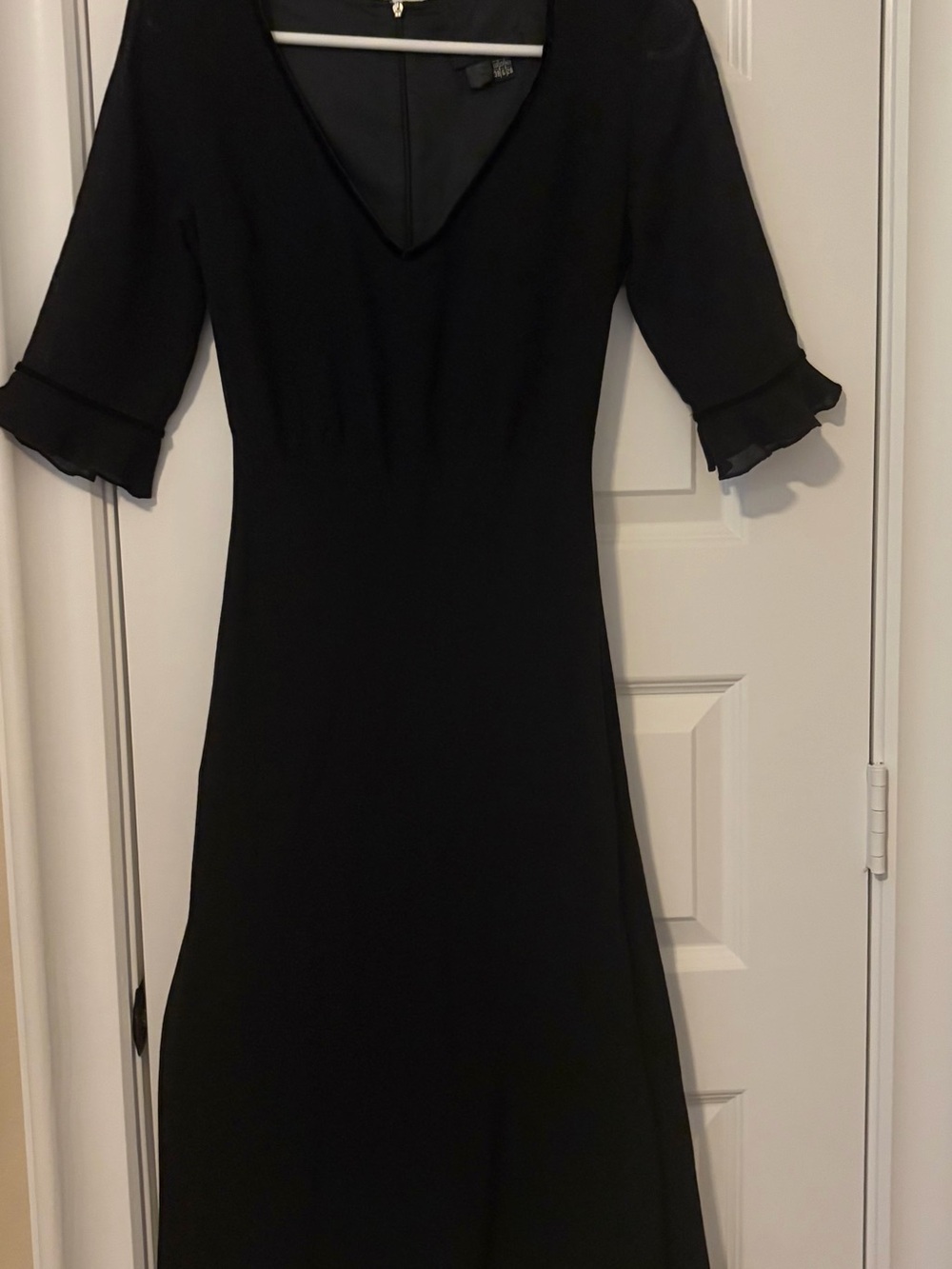 Zara Black V-Neck Midi Dress with Ruffle Elbow Sleeves
